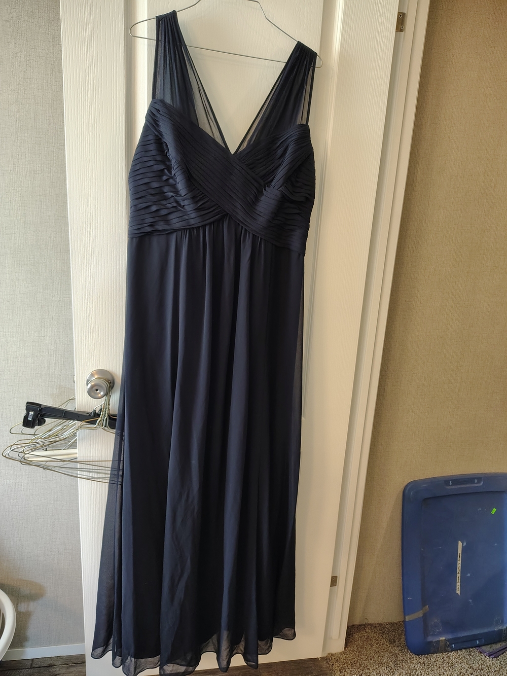 Ralph Lauren Navy V-Neck Pleated Chiffon Maxi Dress